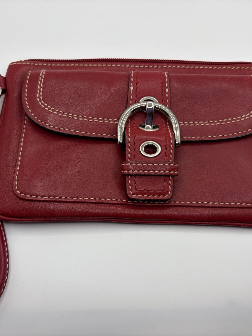 Red Leather Wristlet Clutch with Buckle Accent - Picture 2 of 5